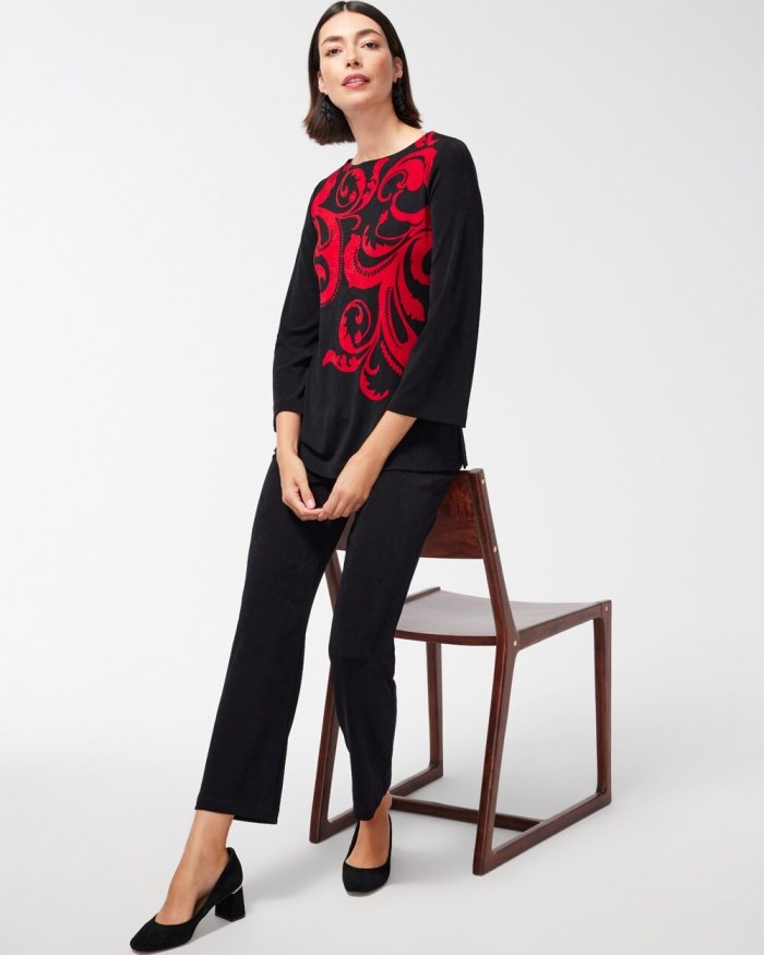 Women's Travelers Scroll Print Bell Sleeve Tunic - Red Allure