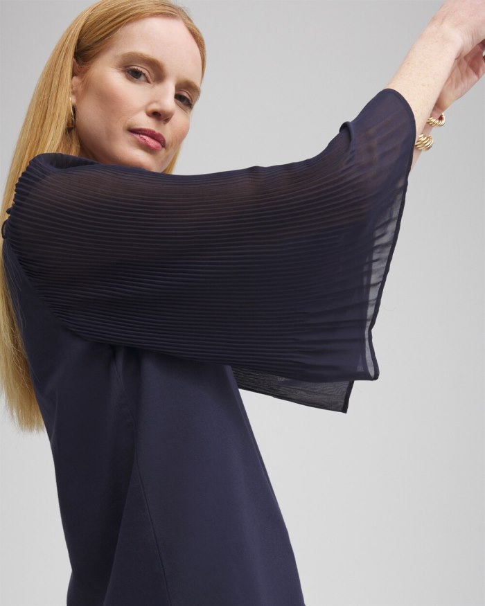 Women's Pleated Billow Sleeve Top - Classic Navy