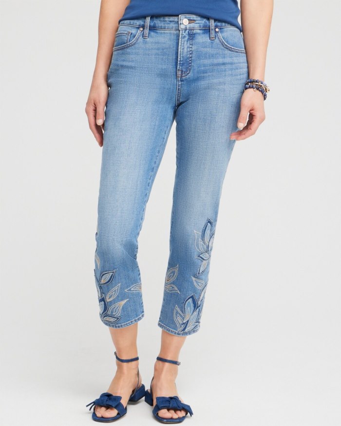 Women's Girlfriend Tonal Applique Cropped Jeans - Oceania Indigo