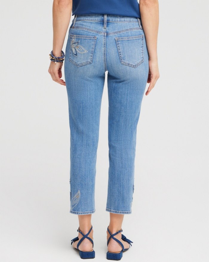 Women's Girlfriend Tonal Applique Cropped Jeans - Oceania Indigo