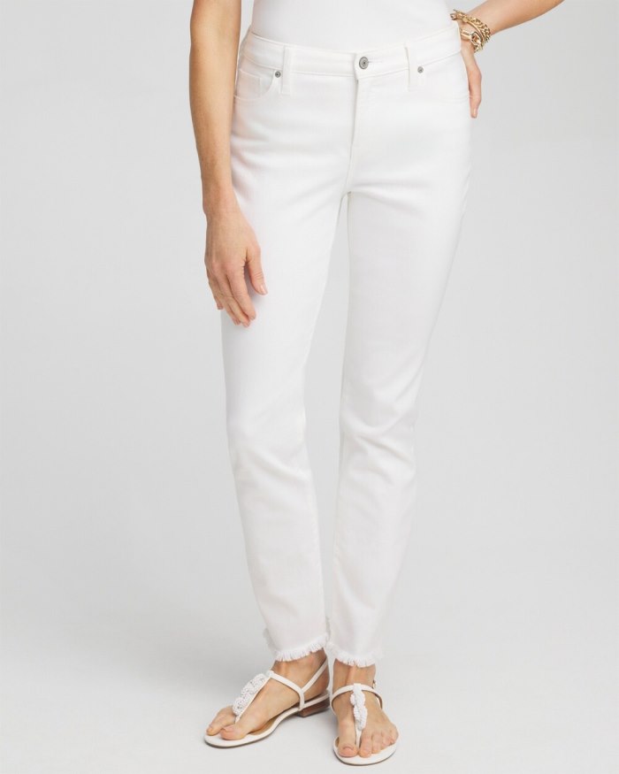 Women's No Stain Girlfriend Fray Hem Ankle Jeans - Alabaster