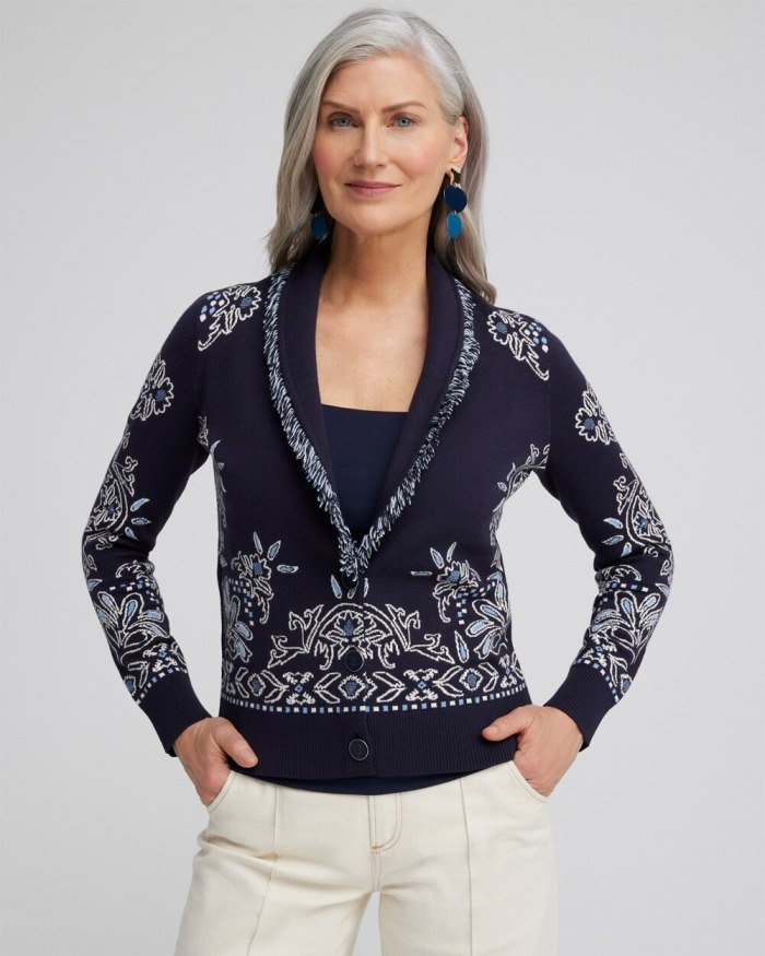 Women's Shawl Neck Cropped Cardigan - Classic Navy