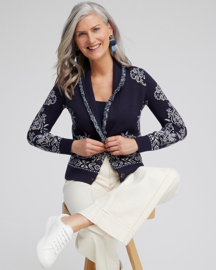 Women's Shawl Neck Cropped Cardigan - Classic Navy