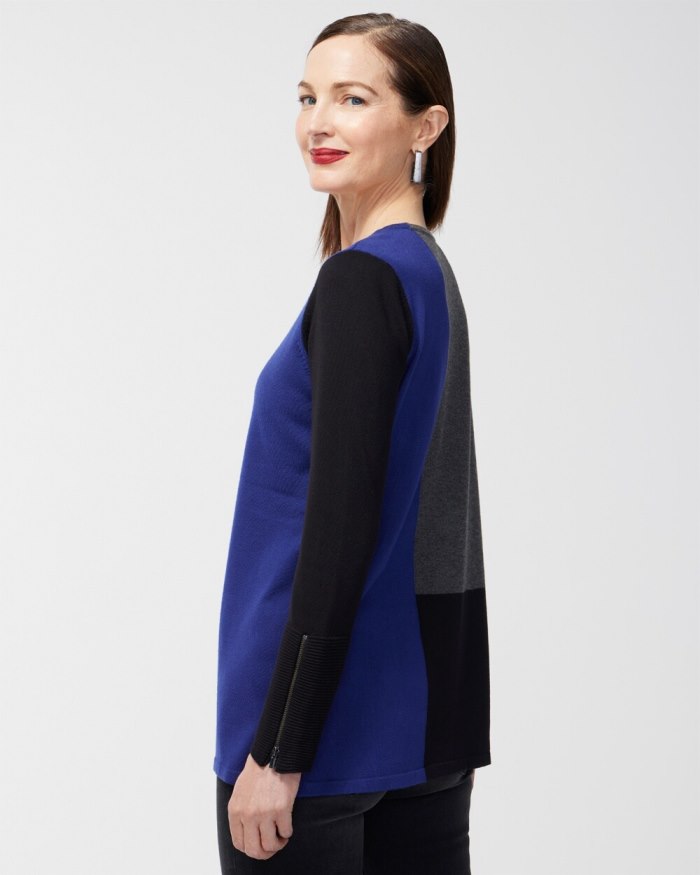 Women's Colorblock Zipper Detail Sweater Tunic - Cobalt Night