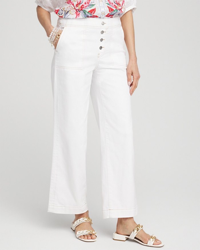 Women's No Stain Pull-On Wide Leg Cropped Jeans - Alabaster