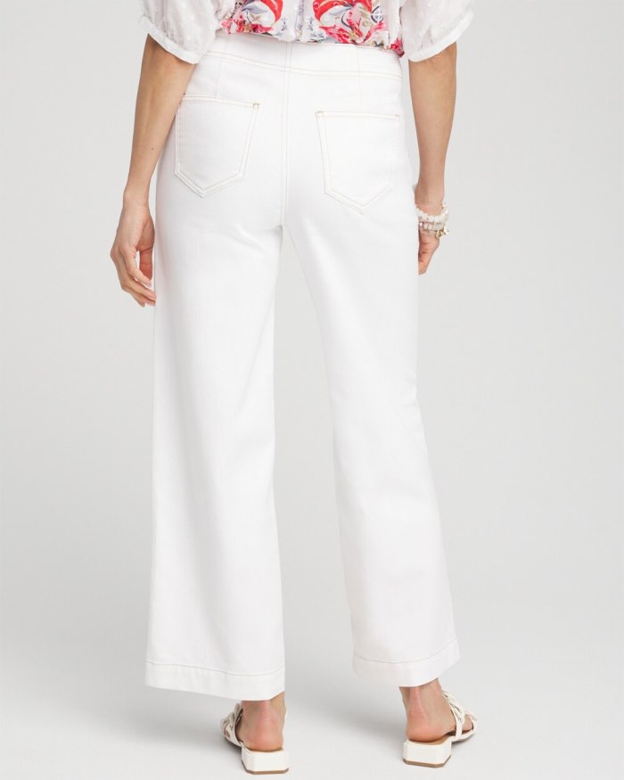 Women's No Stain Pull-On Wide Leg Cropped Jeans - Alabaster