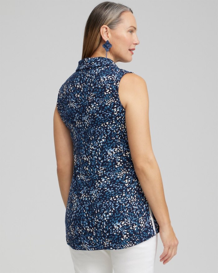 Women's Dot Print Collared Tunic Tank - Classic Navy