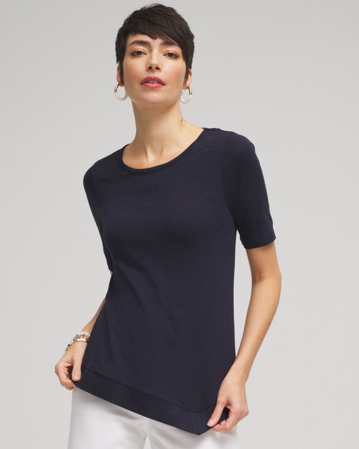 Women's Asymmetrical Elbow Sleeve Tee - Classic Navy