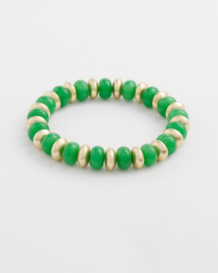 Women's Green Beaded Stretch Bracelet - Verdant Green - Click Image to Close