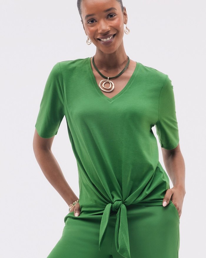 Women's Tie-Front Top - Verdant Green - Click Image to Close