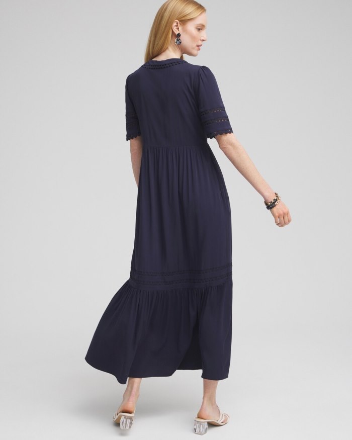 Women's Silk Blend Ric Rac Trim Dress - Classic Navy