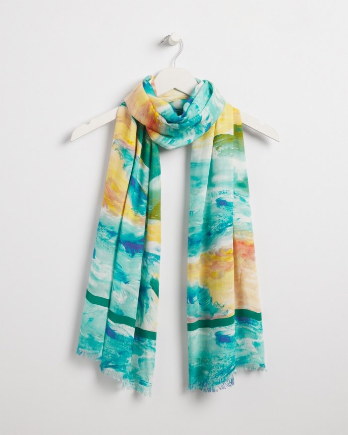 Women's Watercolor Oblong Scarf - Blue