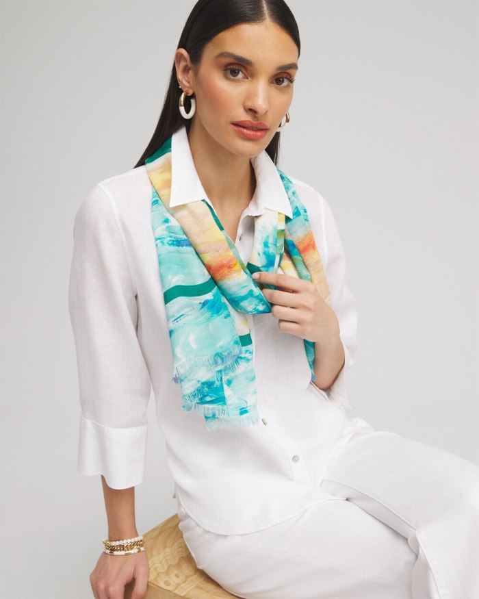 Women's Watercolor Oblong Scarf - Blue