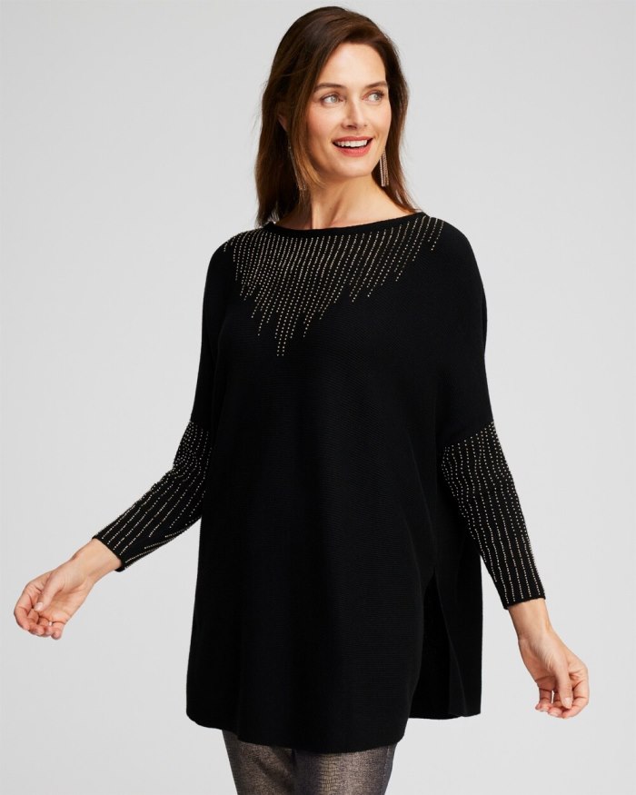 Women's Cashmere Blend Sweater Poncho - Black