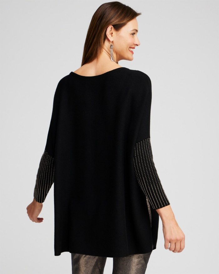 Women's Cashmere Blend Sweater Poncho - Black