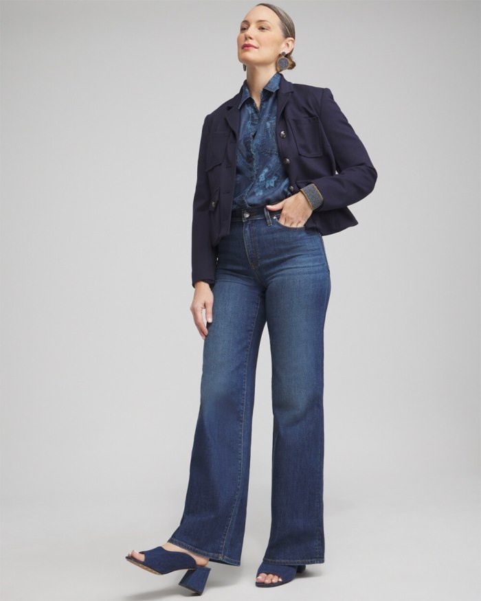 Women's Twill Floral Fringe Shirt - Denim