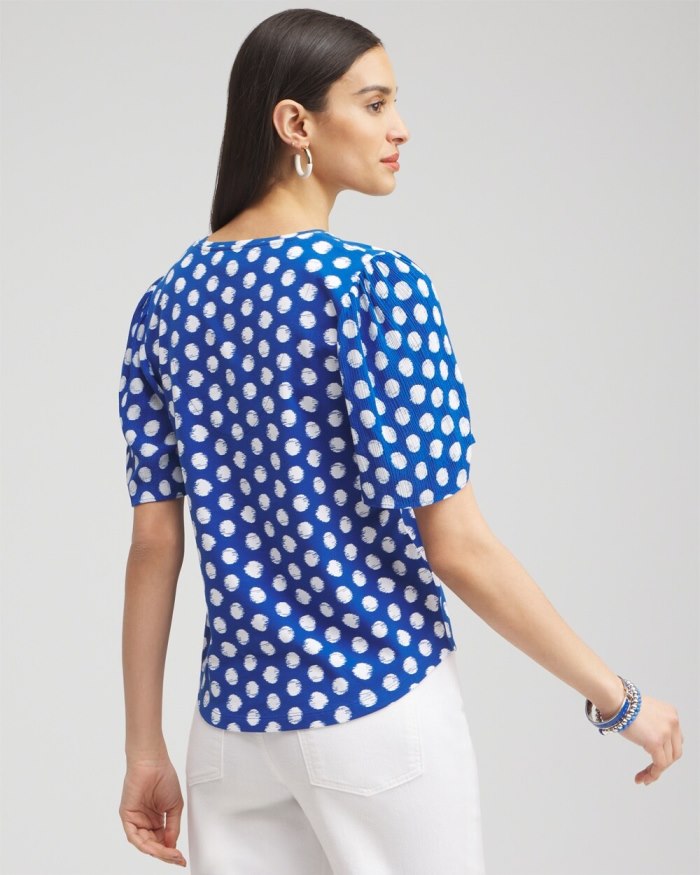 Women's Dots Gauze Flutter Sleeve Top - Intense Azure