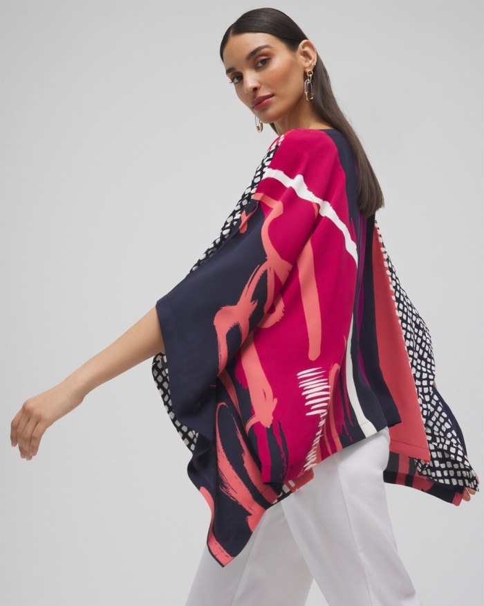 Women's Abstract Print Poncho - Classic Navy