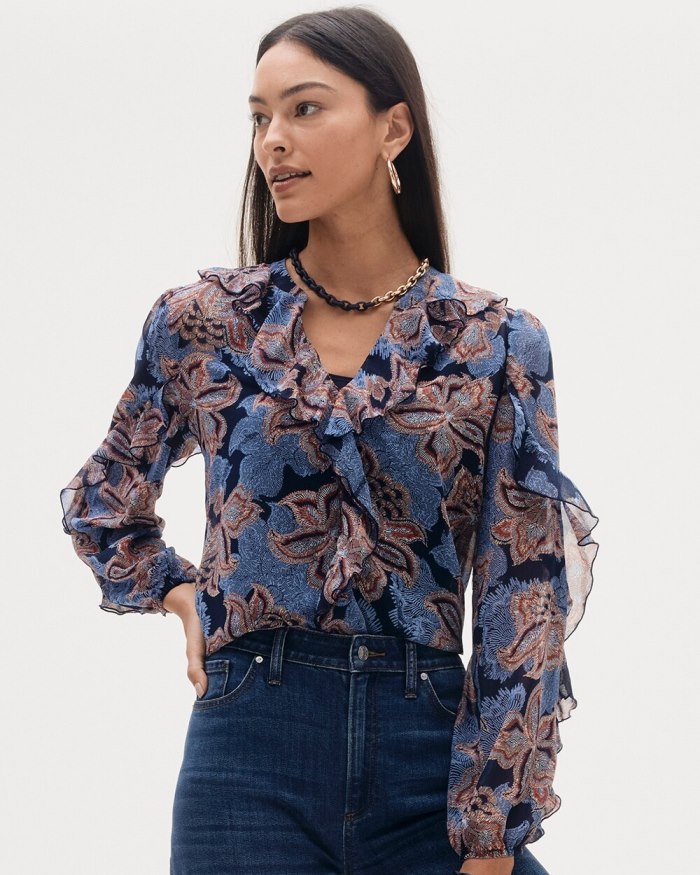 Women's Ruffle Detail Floral Blouse - Ginger Rose - Click Image to Close