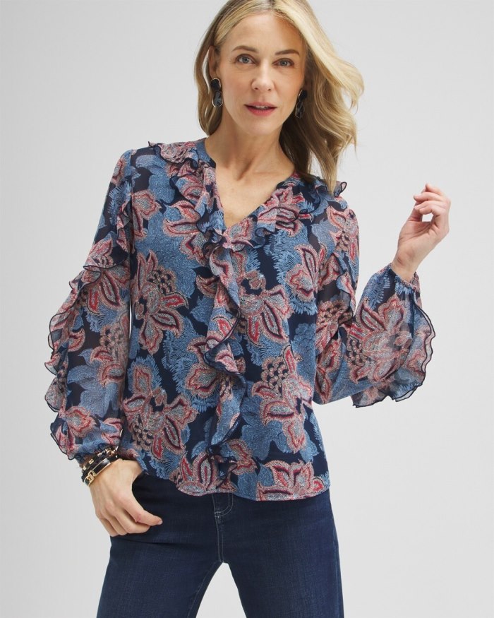 Women's Ruffle Detail Floral Blouse - Ginger Rose