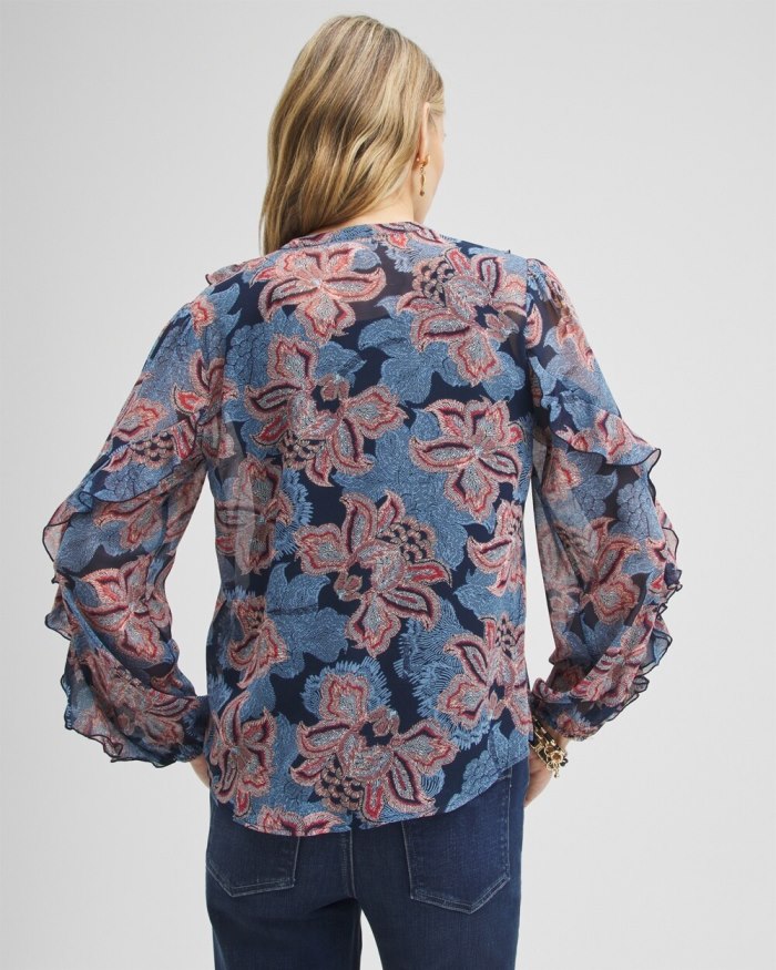 Women's Ruffle Detail Floral Blouse - Ginger Rose