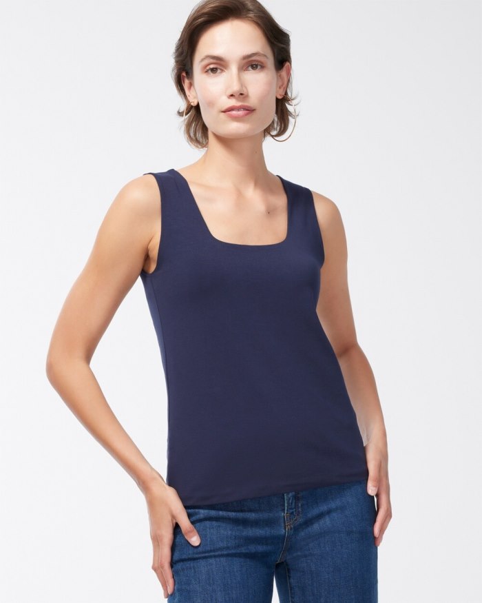 Women's Contour Cotton Navy Square Neck Tank - Classic Navy