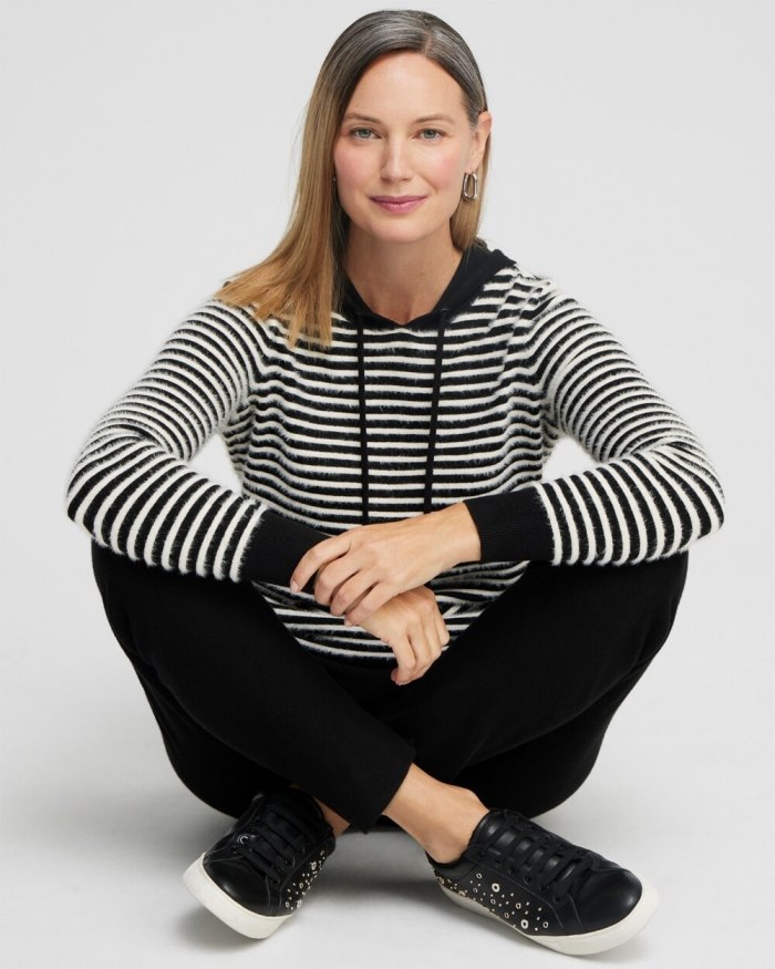 Women's Zenergy Luxe Cashmere Blend Stripe Pullover - Black