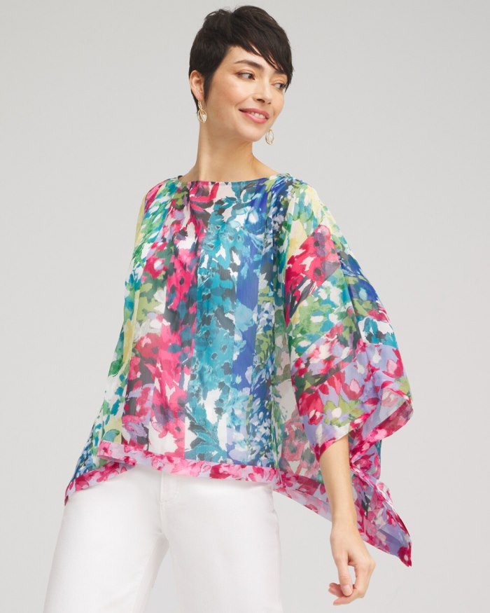 Women's Mixed Floral Poncho - Classic Navy