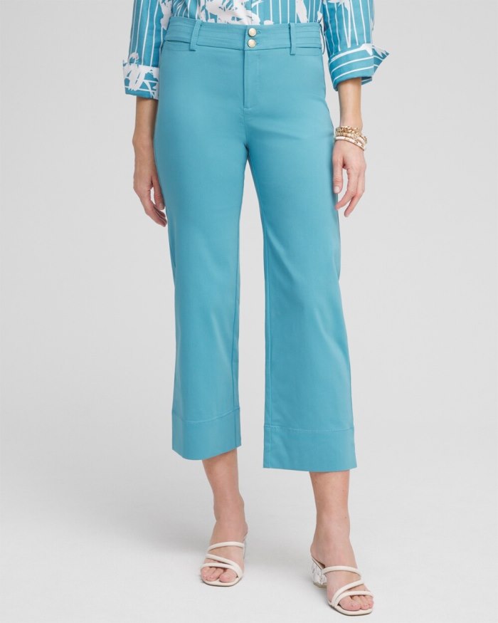 Women's Trapunto Wide Leg Cropped Pants - Cool Water