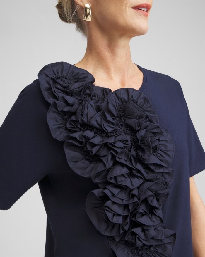 Women's 3D Floral Applique Ruffle Tee - Classic Navy