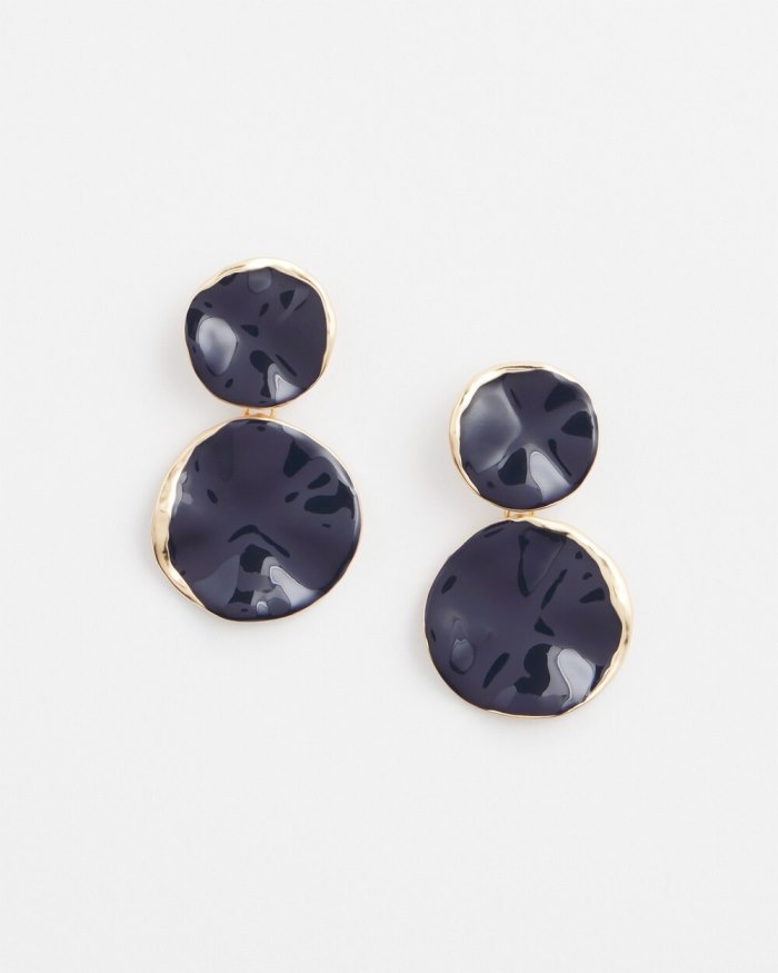 Women's Navy Round Drop Earrings - Navy - Click Image to Close