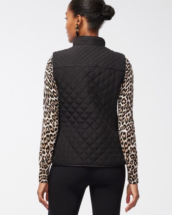 Women's Rib Trim Quilted Vest - Black