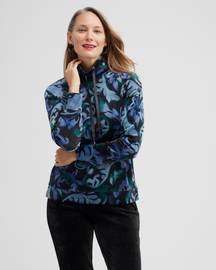 Women's Zenergy Velour Funnel Neck Pullover - Enchanted Forest - Click Image to Close