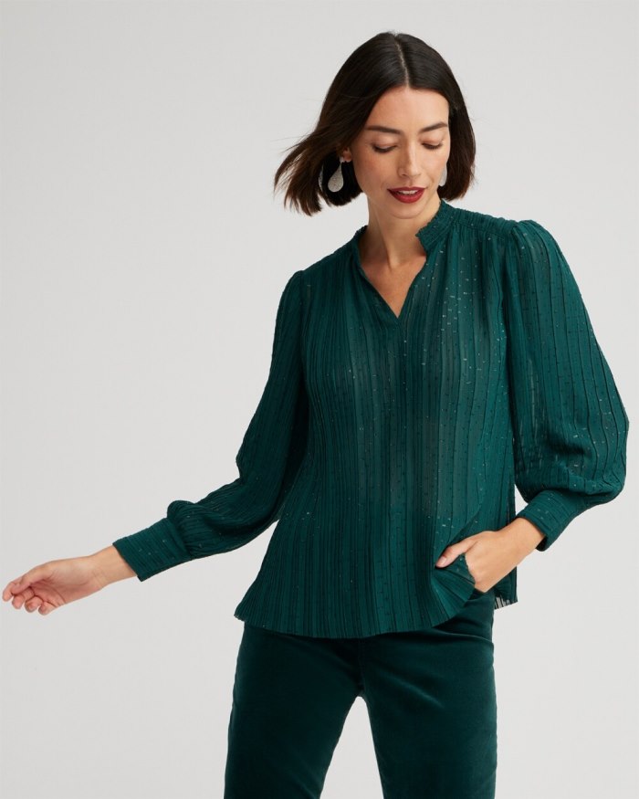 Women's Pleated Blouse - Enchanted Forest - Click Image to Close