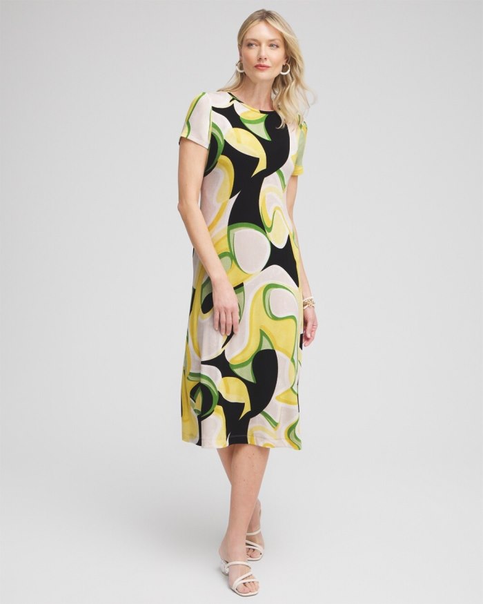 Women's Travelers Abstract Cap Sleeve Maxi Dress - Verdant Green - Click Image to Close