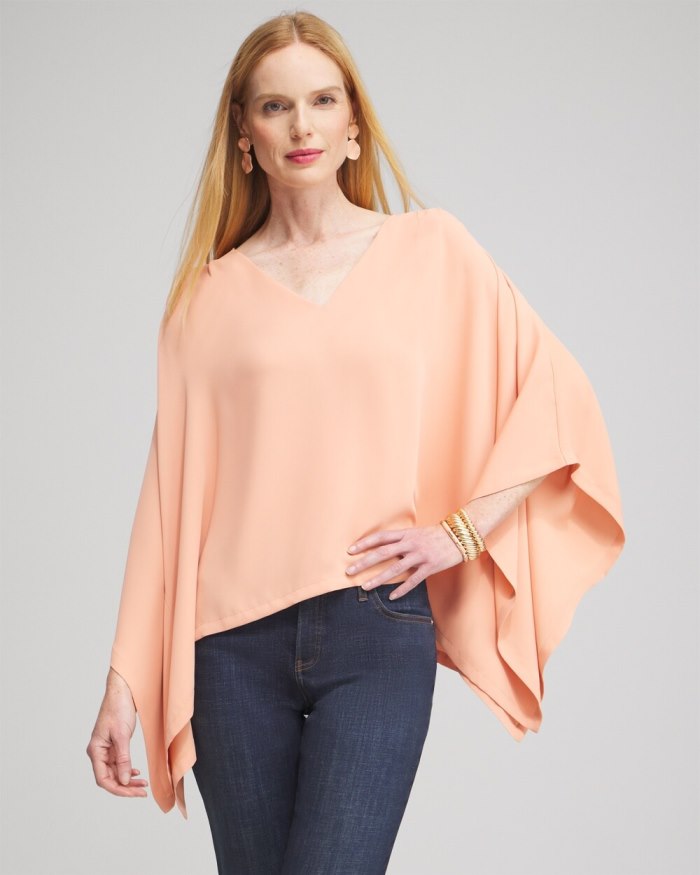 Women's Pleated V-neck Poncho - Pink Clay