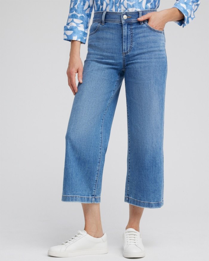 Women's Cropped Wide Leg Denim - Meera Indigo - Click Image to Close