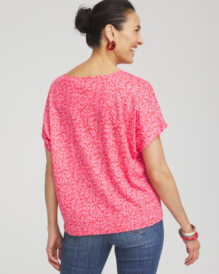 Women's Linen Reef Tie Front Tee - Watermelon Punch