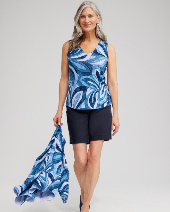 Women's Spun Rayon Leaf Print Tank - Azores Blue