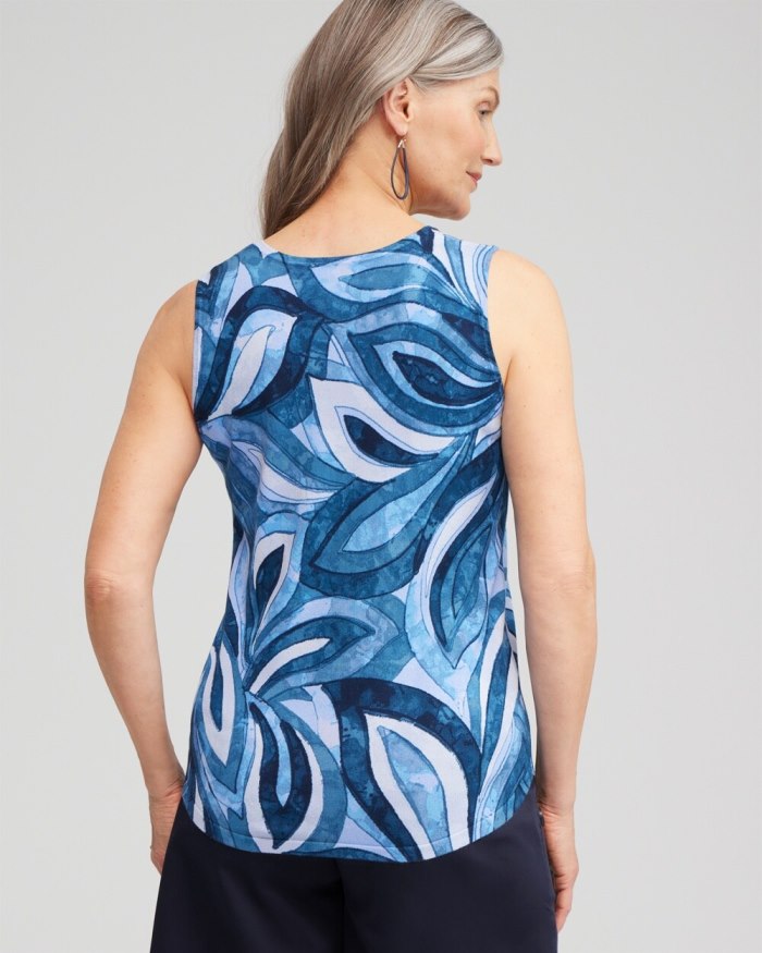 Women's Spun Rayon Leaf Print Tank - Azores Blue