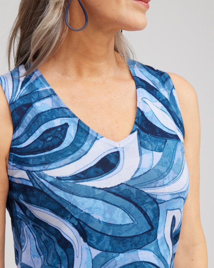 Women's Spun Rayon Leaf Print Tank - Azores Blue