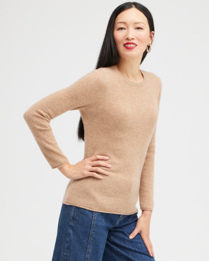 Women's Cashmere Crew Neck Sweater - Camel