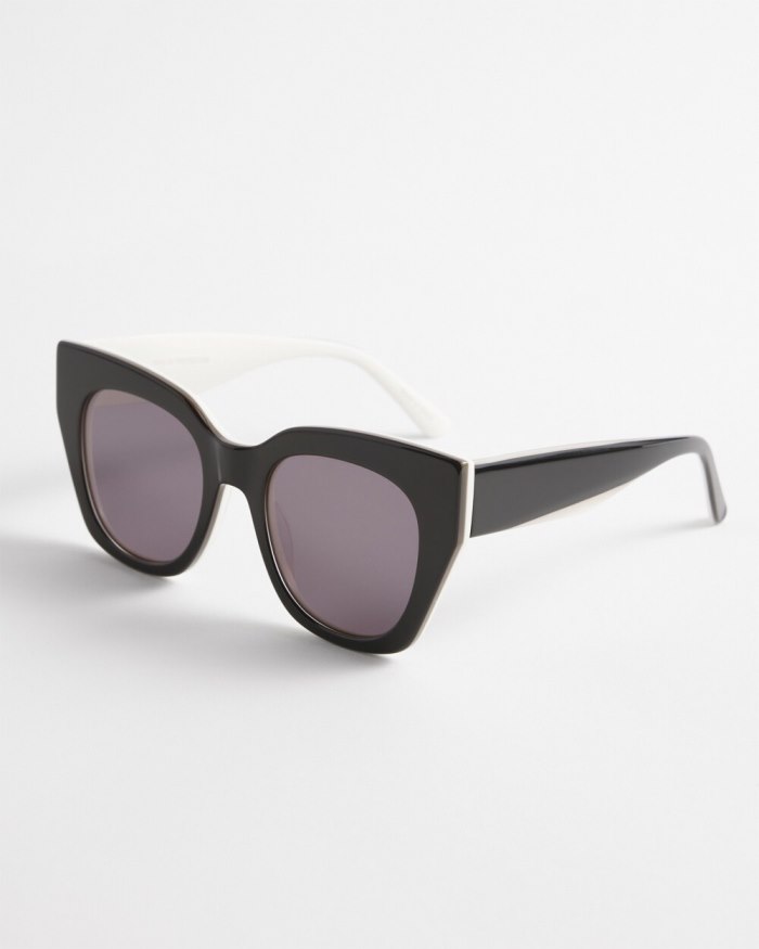 Women's Black and White Cateye Sunglasses - Black/White