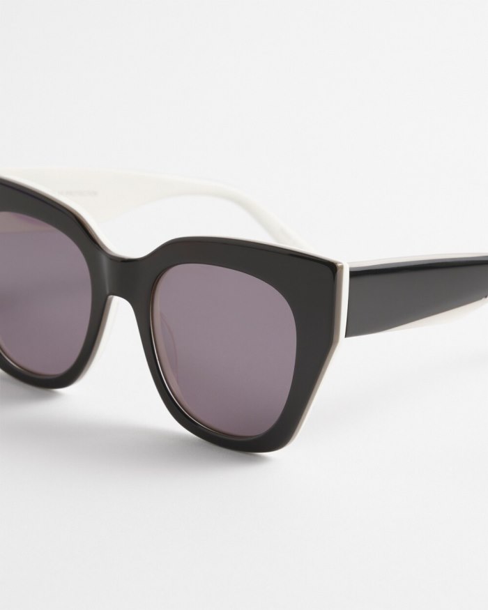 Women's Black and White Cateye Sunglasses - Black/White