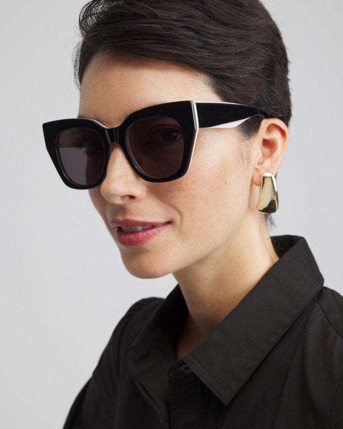 Women's Black and White Cateye Sunglasses - Black/White