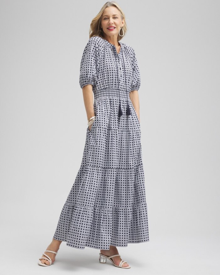 Women's Poplin Basket Weave Maxi Dress - Classic Navy