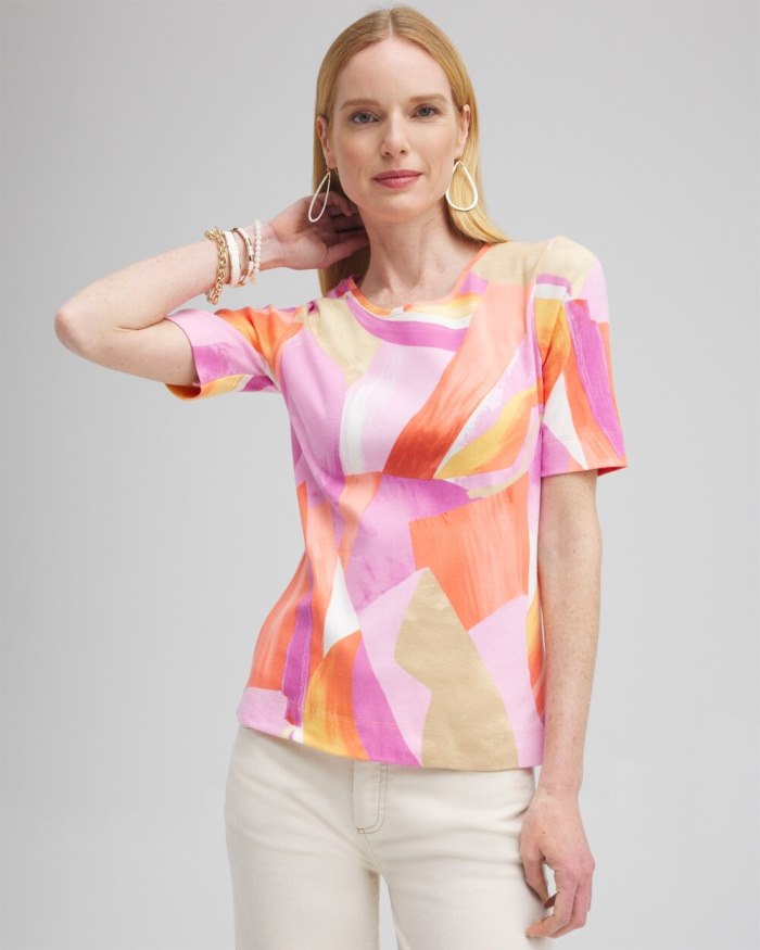 Women's Abstract Everyday Elbow Sleeve Tee - Nectarine - Click Image to Close