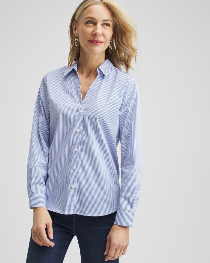 Women's Poplin Stripe Shirt - French Blue