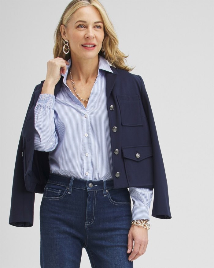 Women's Poplin Stripe Shirt - French Blue