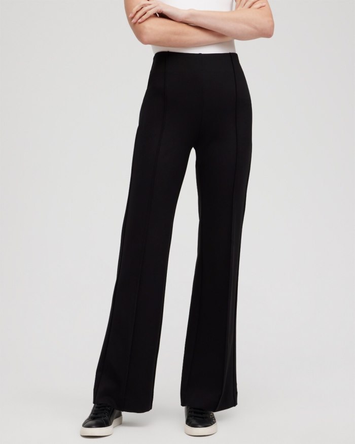 Women's Ponte Pintuck Wide Leg Pants - Black - Click Image to Close